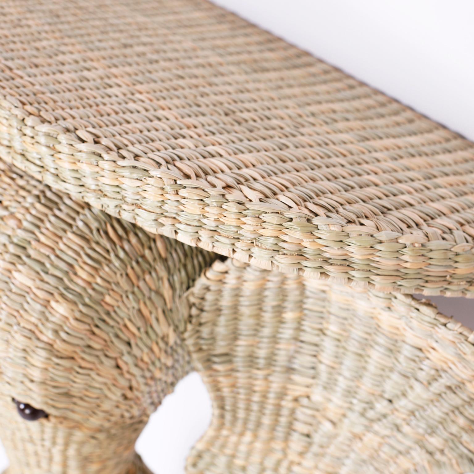 Hand-Woven Pair of Wicker Elephant Consoles or Brackets from the FS Flores Collection