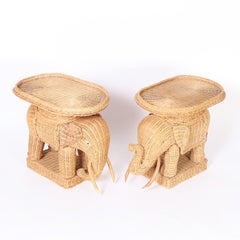 Pair of Wicker Elephant End Tables or Stands