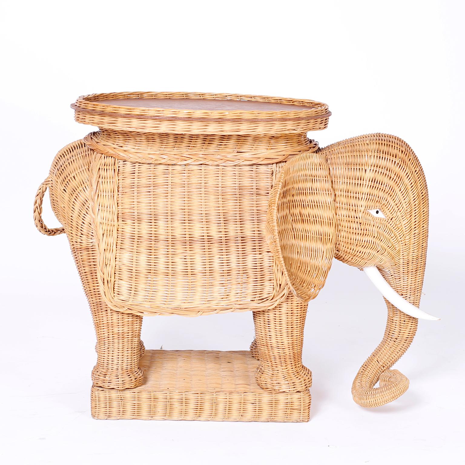 Pair of Wicker Elephant Tabes In Good Condition In Palm Beach, FL