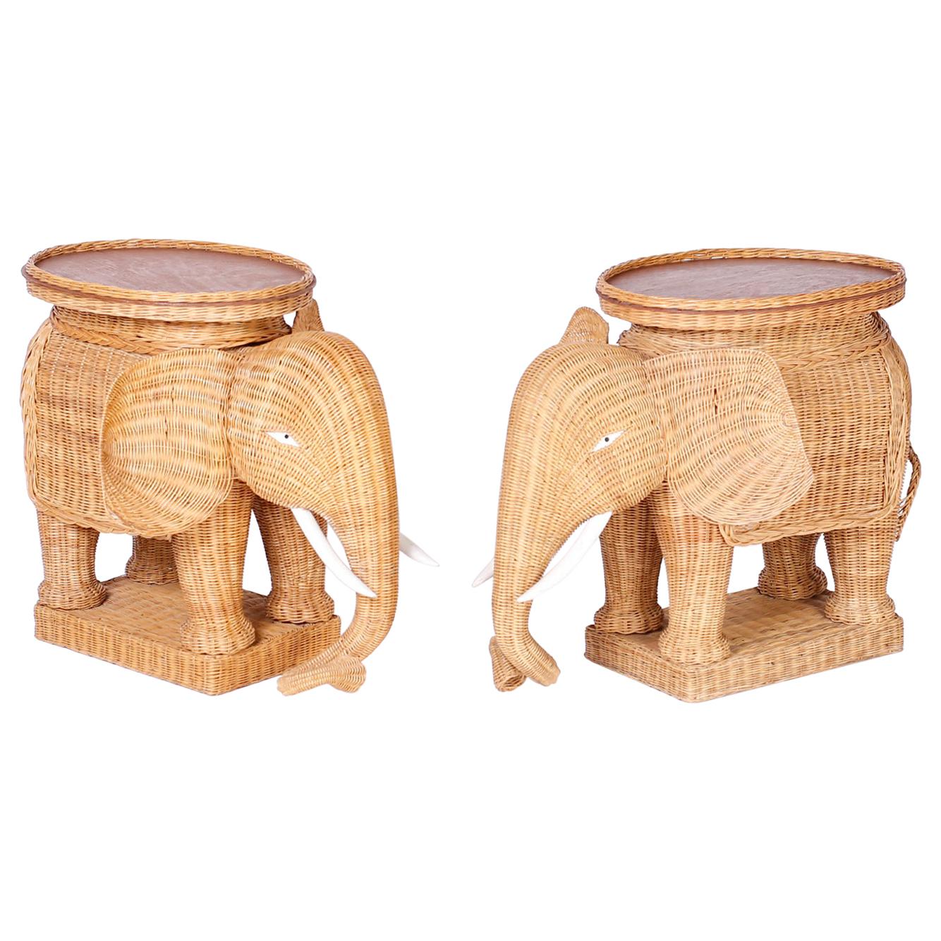 Pair of Wicker Elephant Tabes