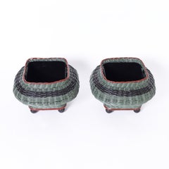 Pair of Wicker Footed Planters