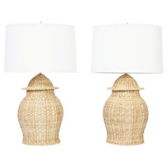 Pair of Wicker Ginger Jar Form Table Lamps from the FS Flores Collection