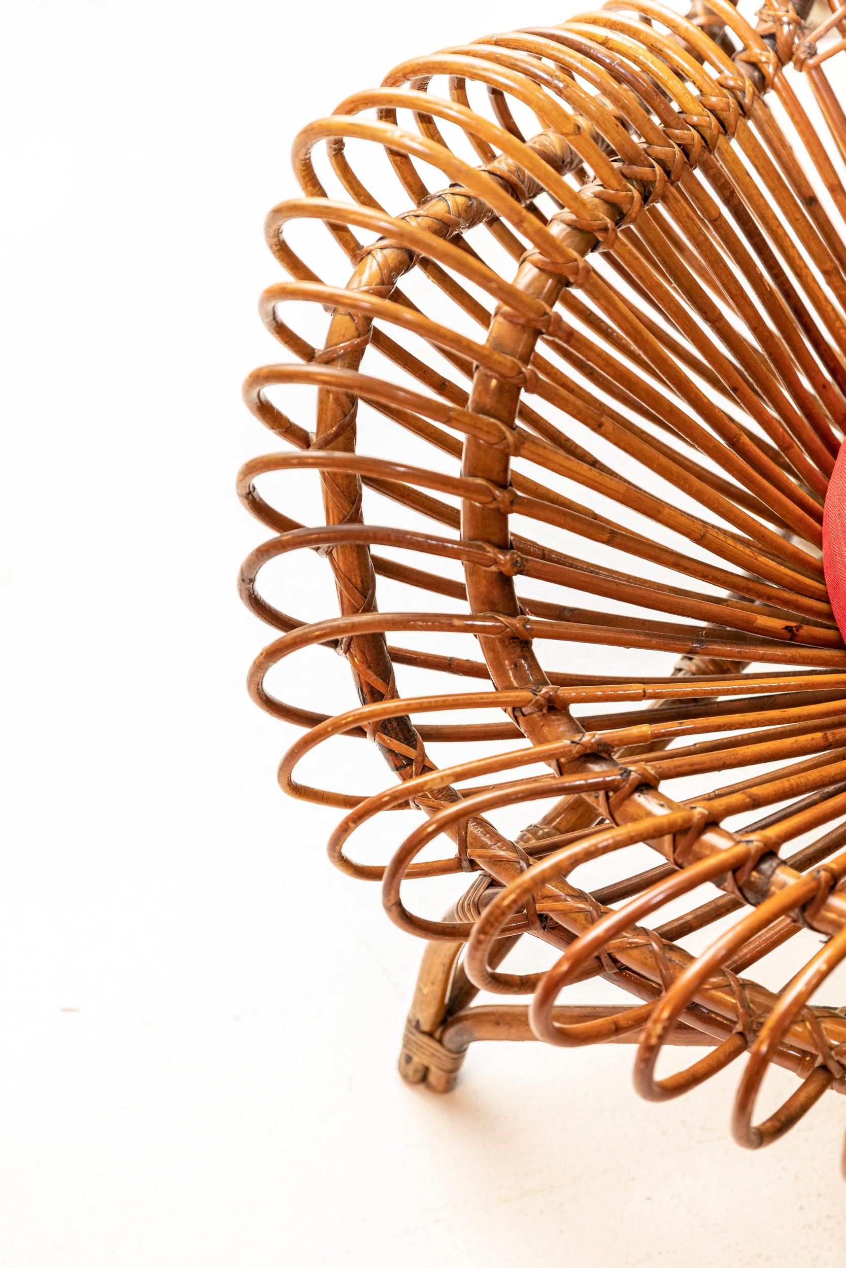 Rattan Pair of Wicker Lounge Chairs Attributed to Janine Abraham