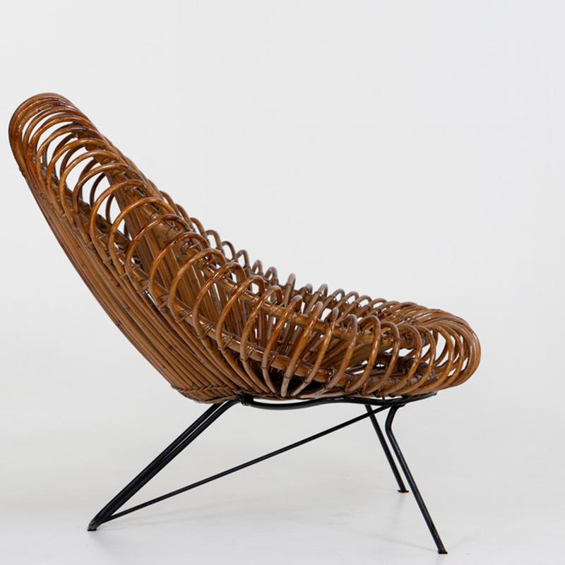 French Pair of Wicker Lounge Chairs by Janine Abraham and Dirk Jan Rol for Rougier For Sale