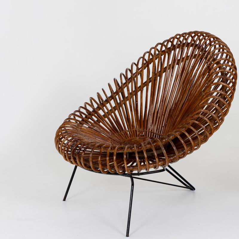 Pair of Wicker Lounge Chairs by Janine Abraham and Dirk Jan Rol for Rougier For Sale 1