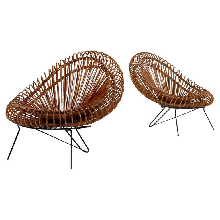 Pair of Wicker Lounge Chairs by Janine Abraham and Dirk Jan Rol for Rougier For Sale