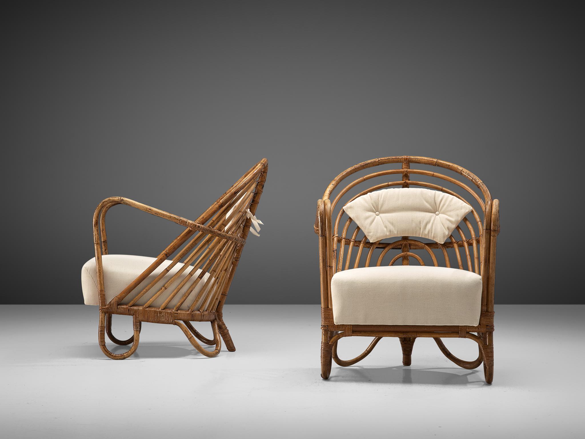 Danish Pair of Wicker Lounge Chairs, Denmark, 1940s