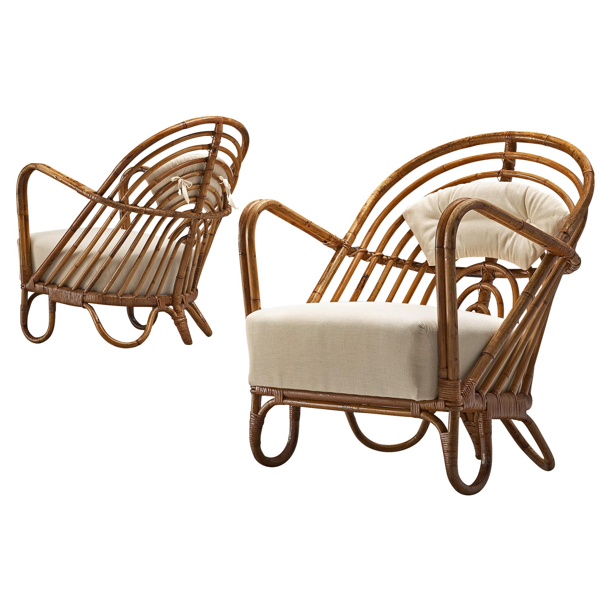 Pair of Wicker Lounge Chairs, Denmark, 1940s