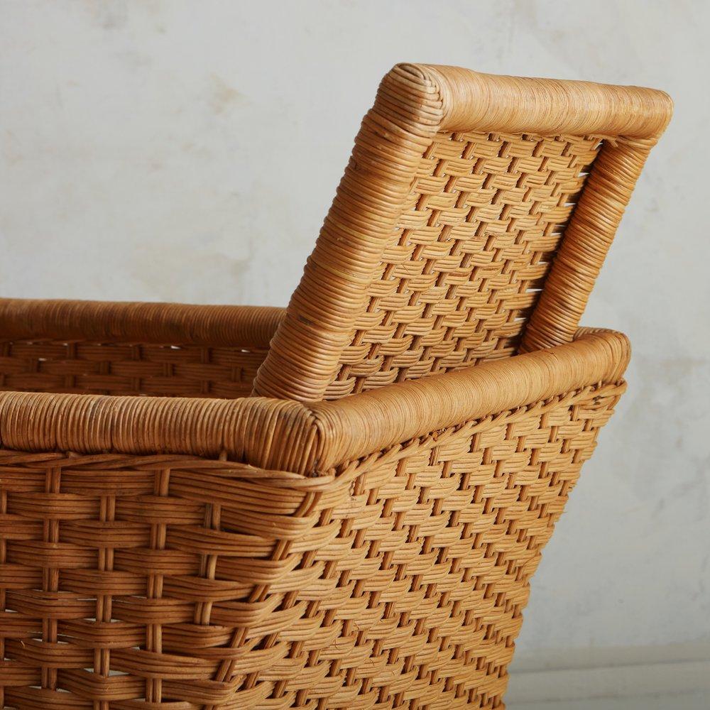 Pair of Wicker Lounge Chairs with Cushion, France, 1970s 5