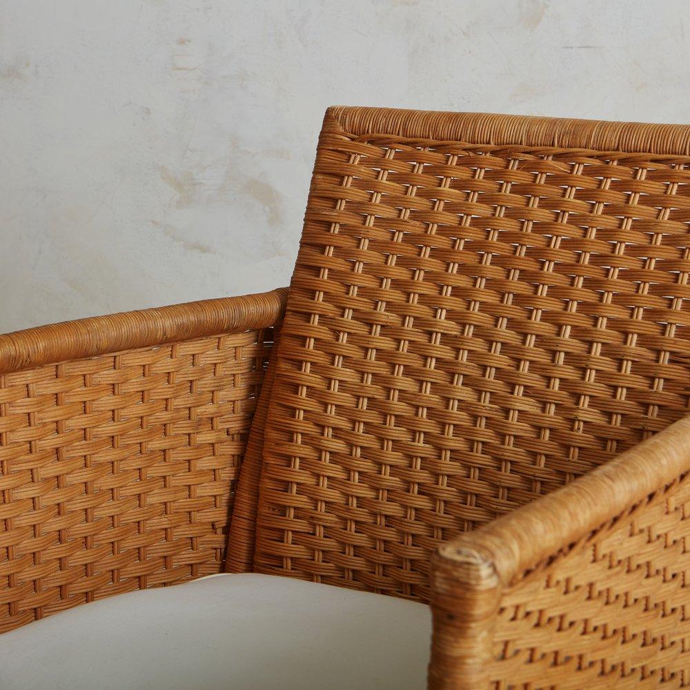 Pair of Wicker Lounge Chairs with Cushion, France, 1970s 1