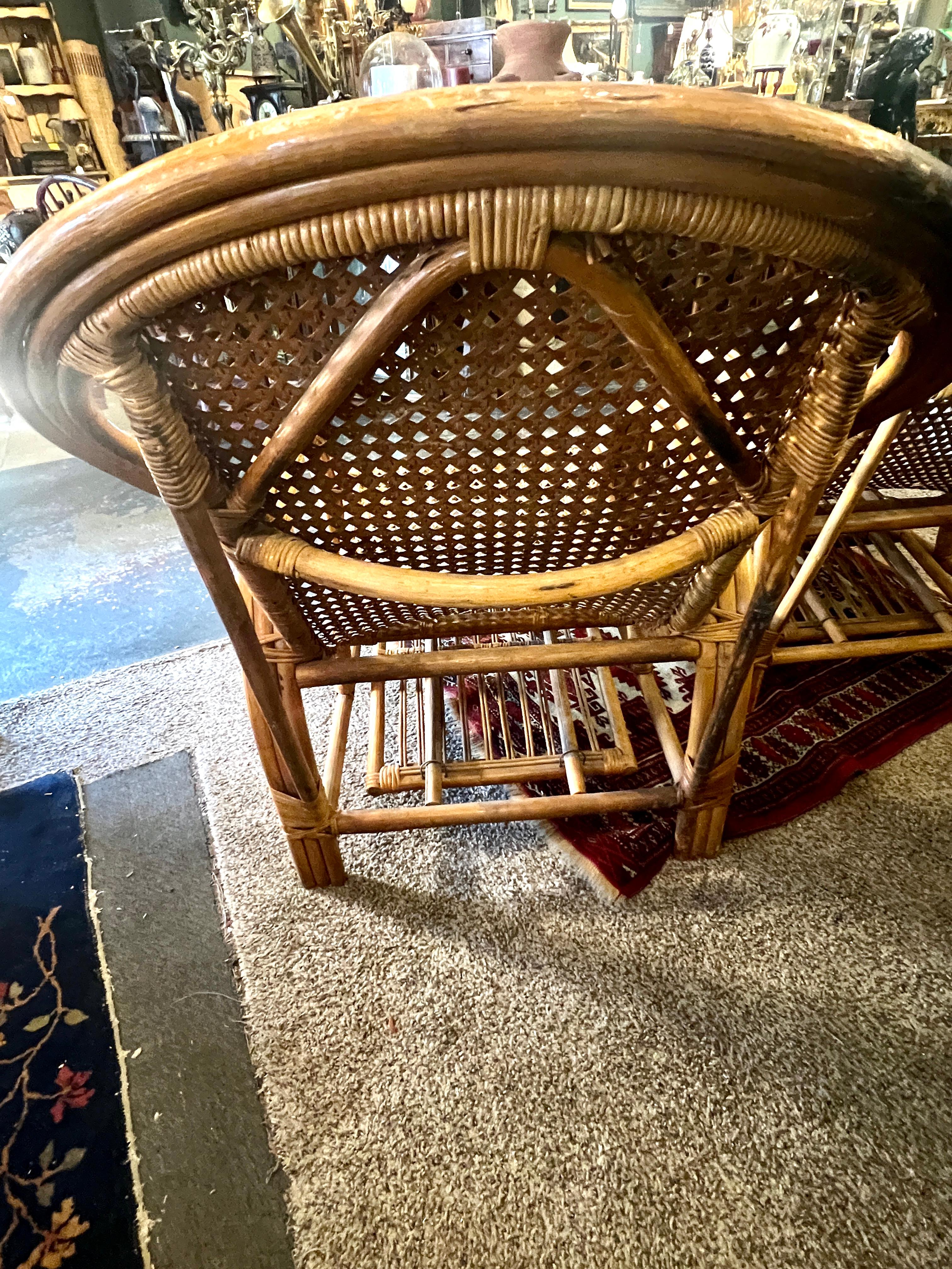 Pair of Rattan Bamboo Lounge Chairs with Pull Out Ottoman From Chair To Chaise 4