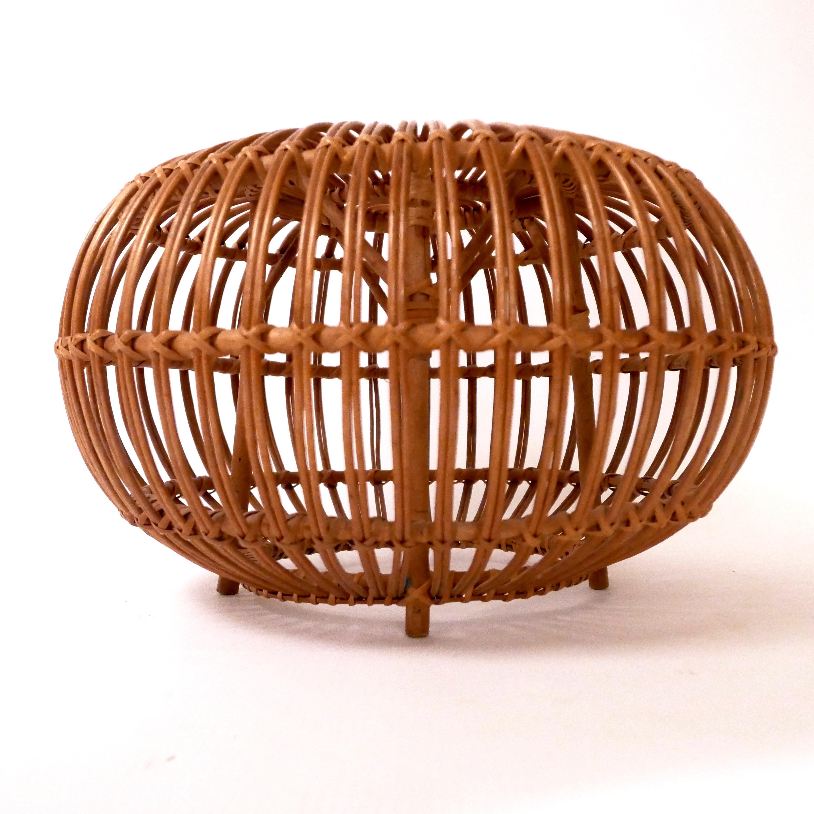 Mid-Century Modern Pair of Wicker or Rattan Ottoman, Stool or End Tables by Franco Albini