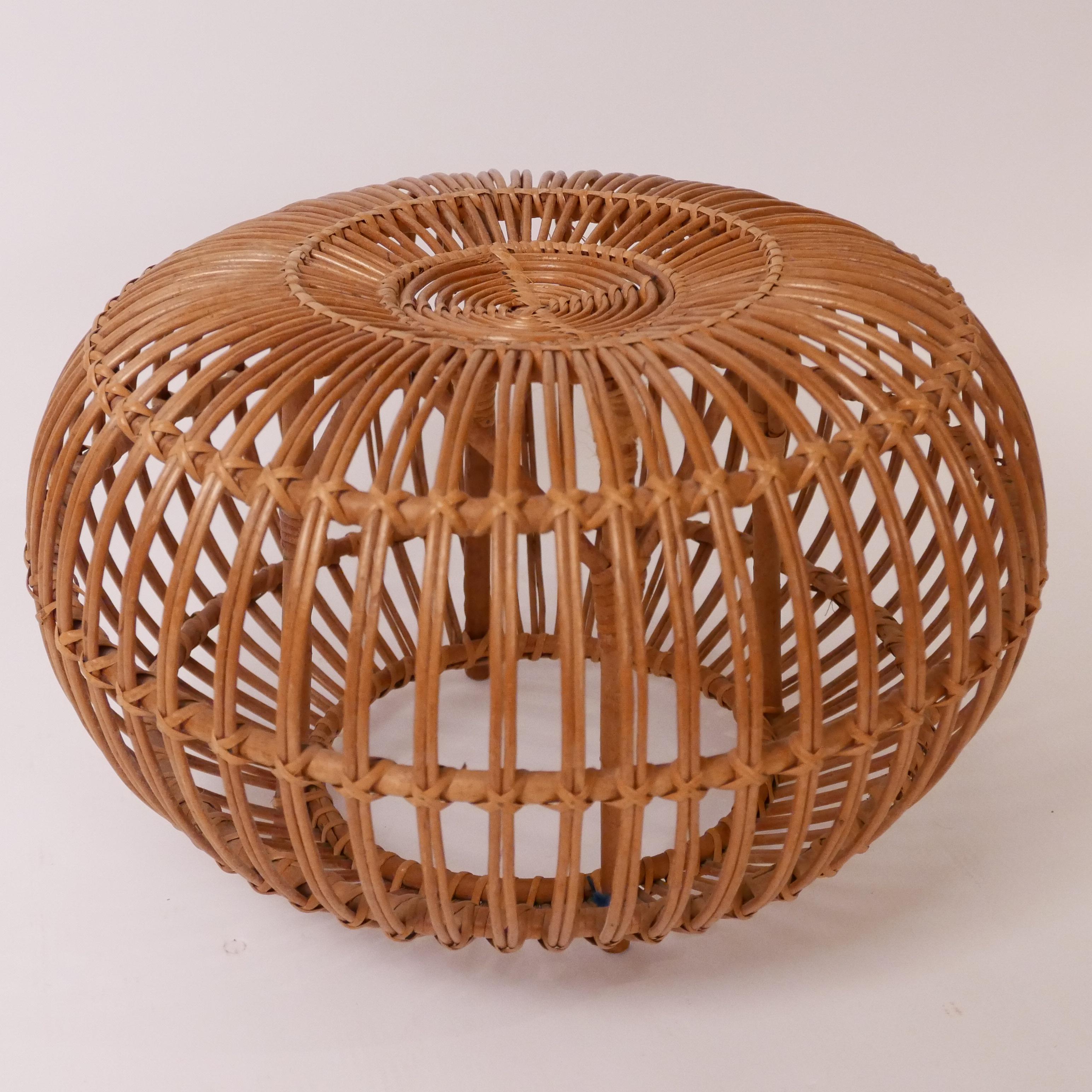 Pair of Wicker or Rattan Ottoman, Stool or End Tables by Franco Albini In Good Condition In Hudson, NY