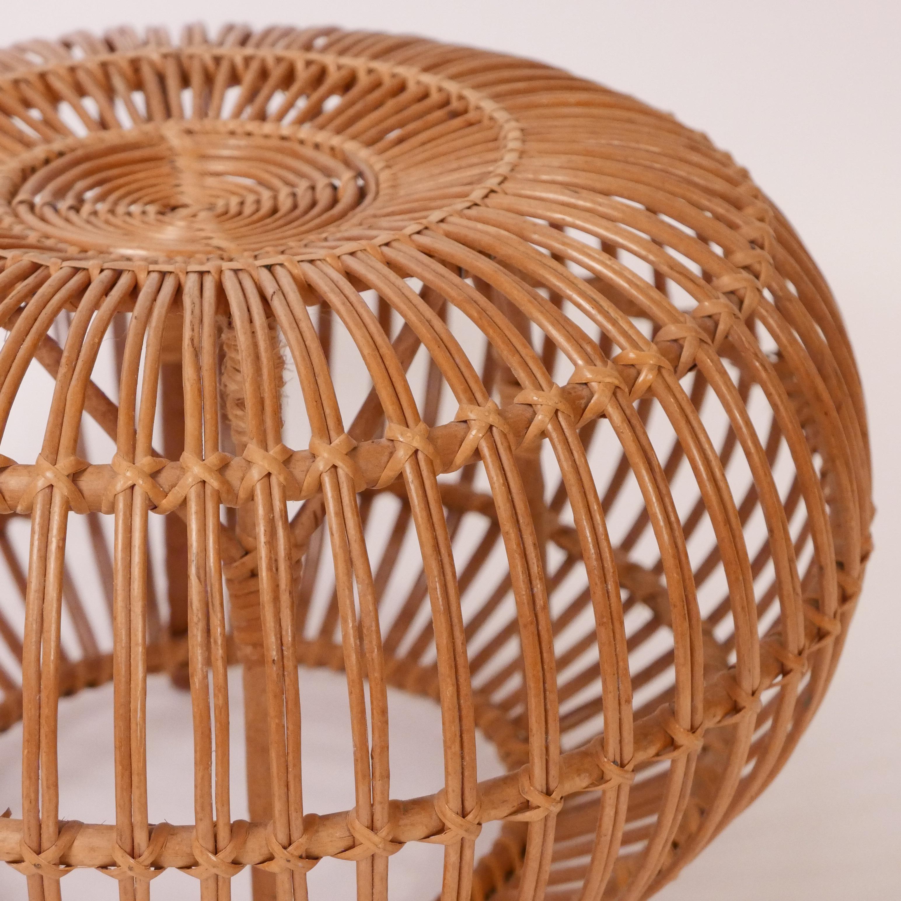 20th Century Pair of Wicker or Rattan Ottoman, Stool or End Tables by Franco Albini