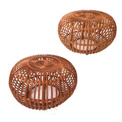 Pair of Wicker or Rattan Ottoman, Stool or End Tables by Franco Albini