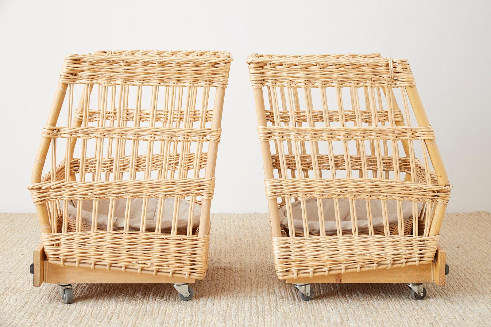 Hand-Crafted Pair of Wicker Rattan Boulangerie Bread Display Baskets