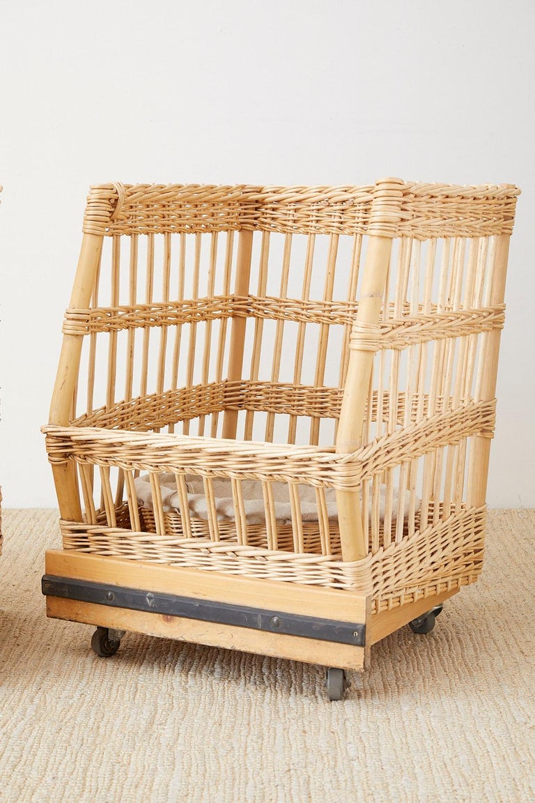 Pair of Wicker Rattan Boulangerie Bread Display Baskets For Sale at 1stdibs