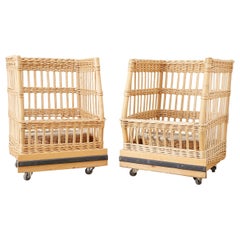 Used Pair of Wicker Rattan Boulangerie Bread Display Baskets