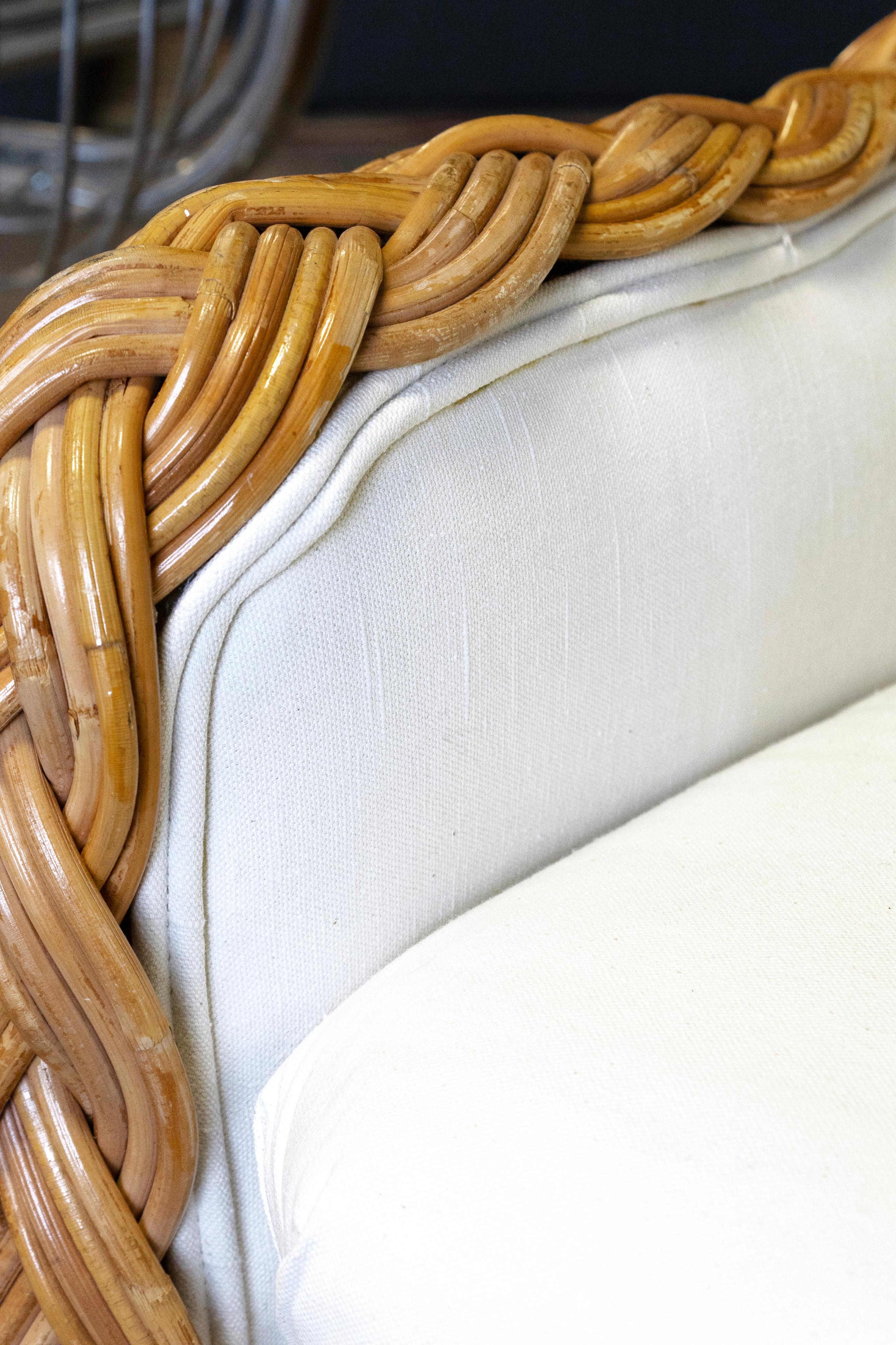 Pair of Wicker Rattan Lounge Chair and Ottoman From the Kreiss Collection 4