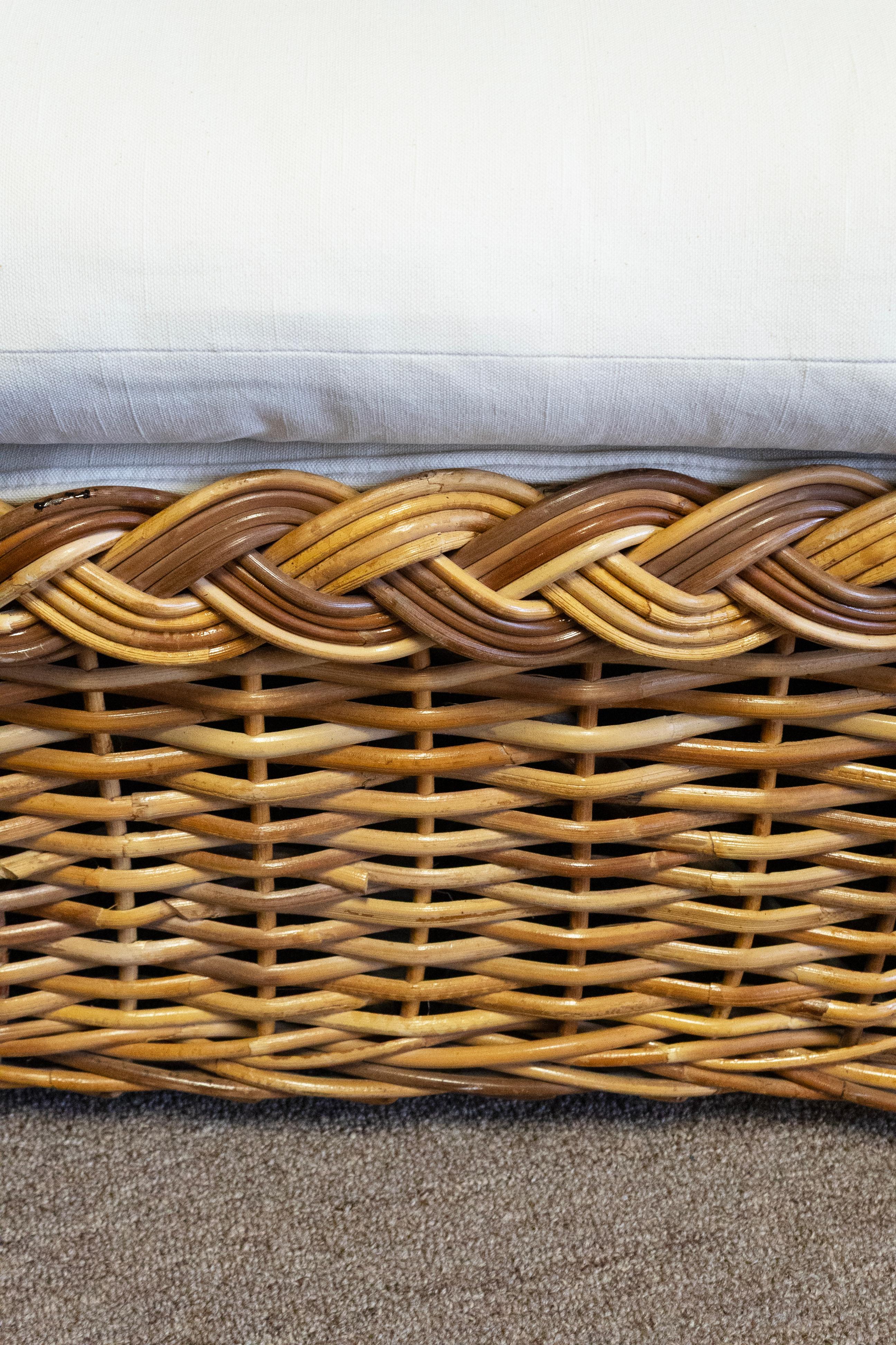 Pair of Wicker Rattan Lounge Chair and Ottoman From the Kreiss Collection 5