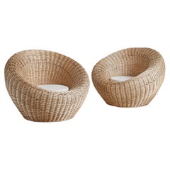 Pair of Wicker Rounded Lounge Chairs in the Style of Isamu Kenmochi, Japan 1970s