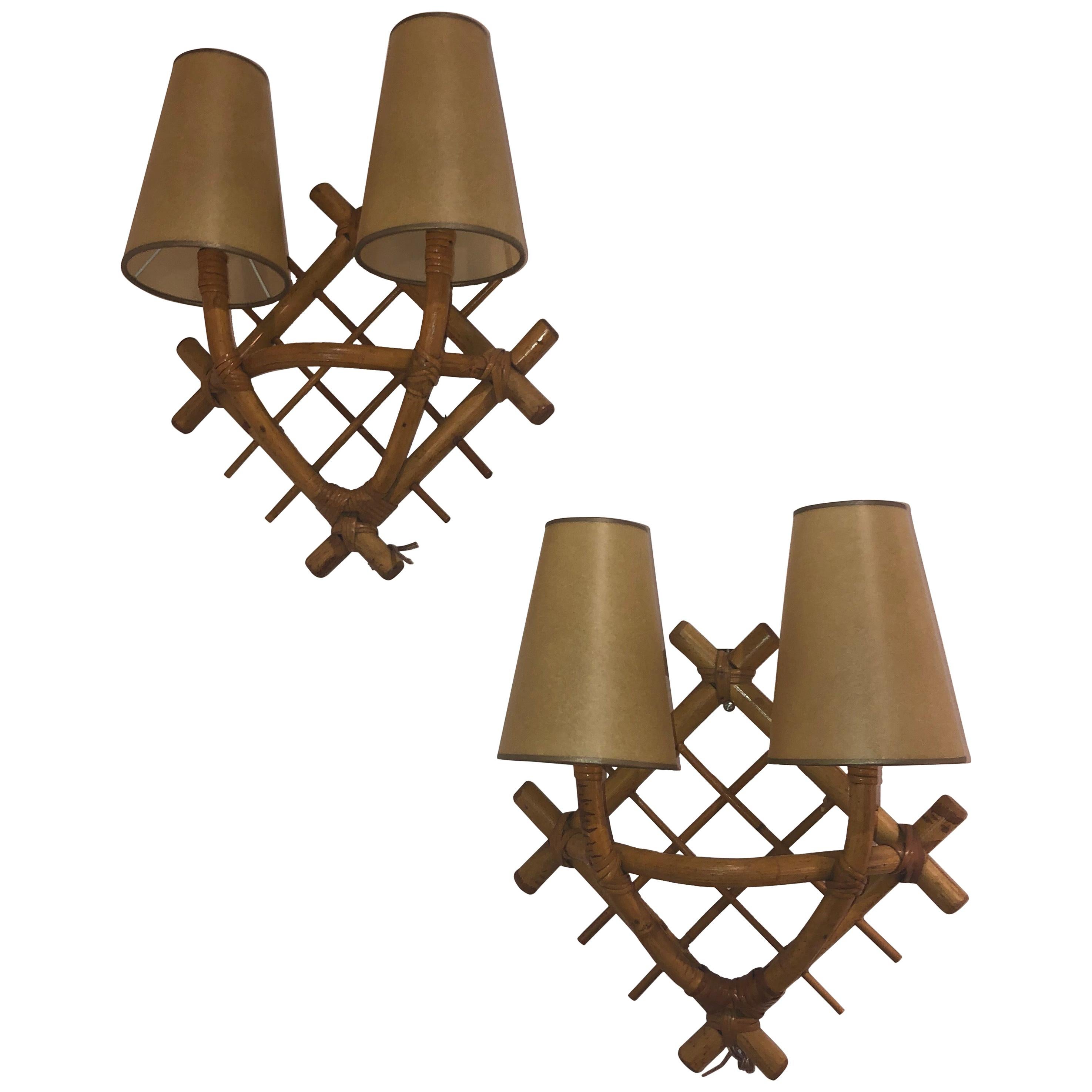 Pair of Wicker Sconces For Sale