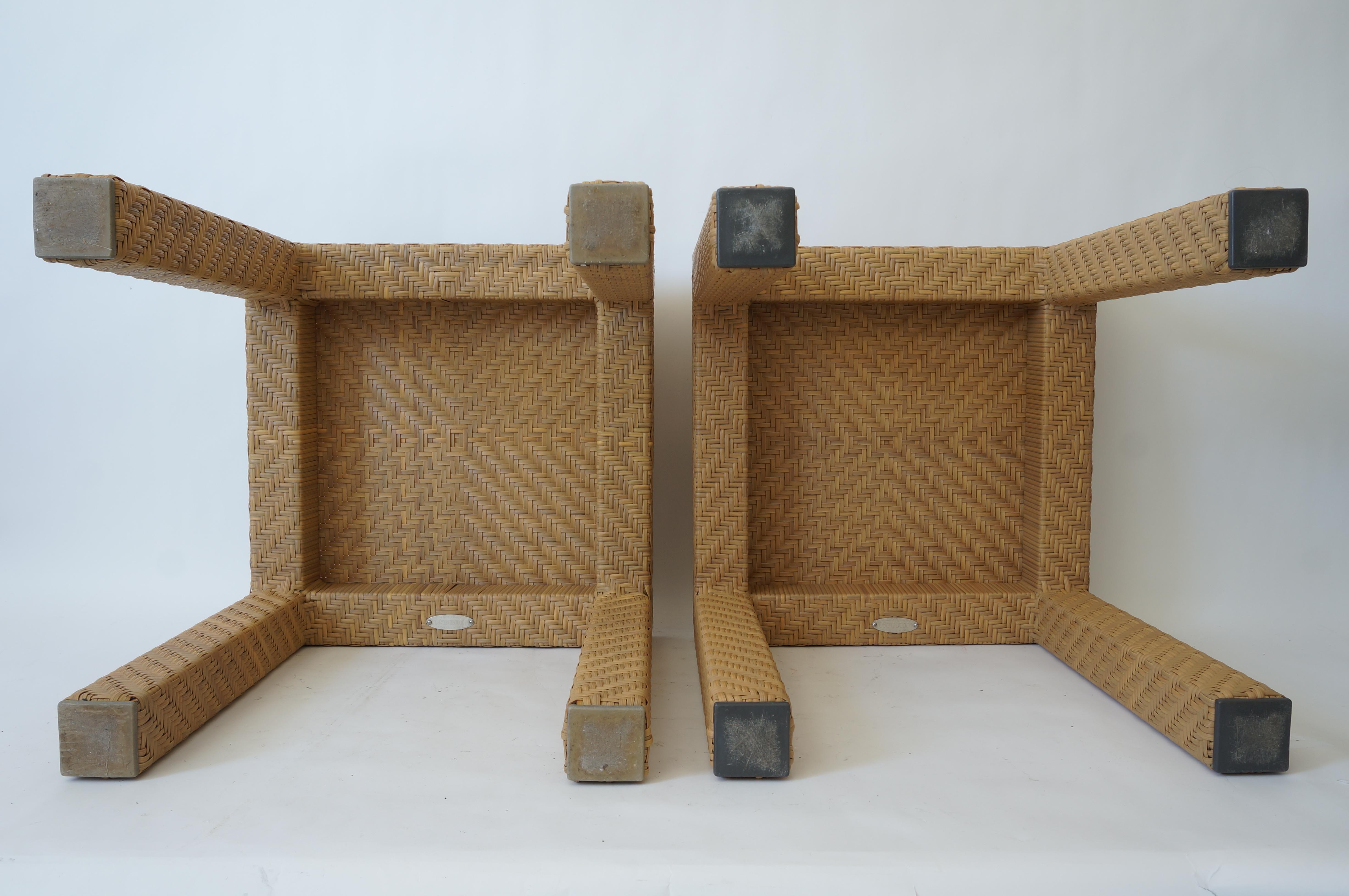 Modern Pair of Wicker Side Tables by Oscar De La Renta