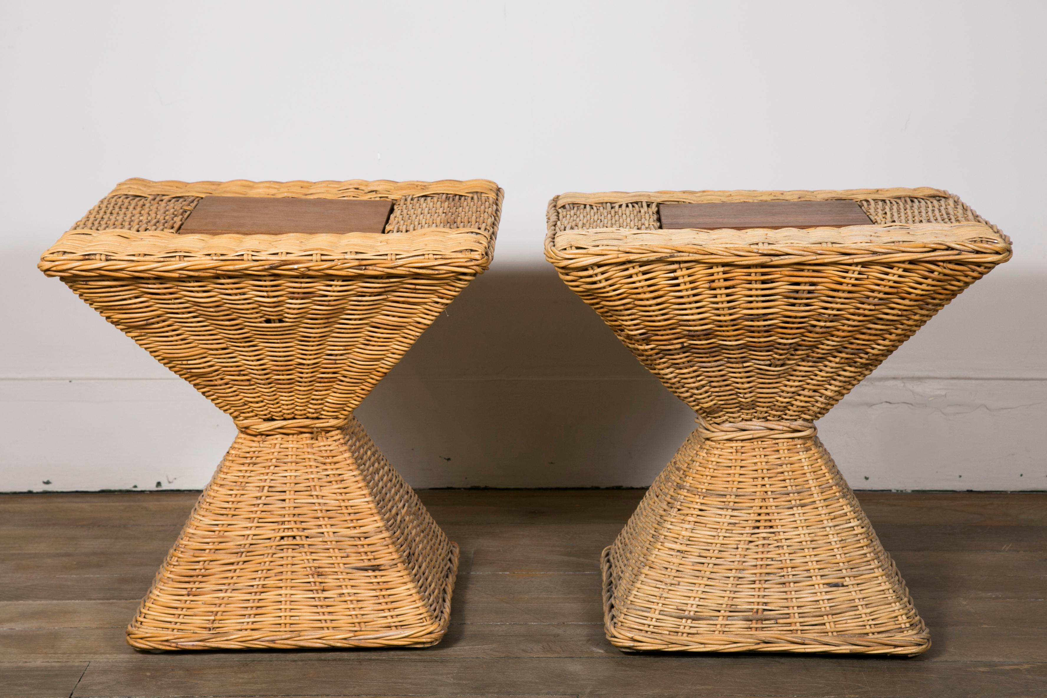 French Pair of Wicker Side Tables