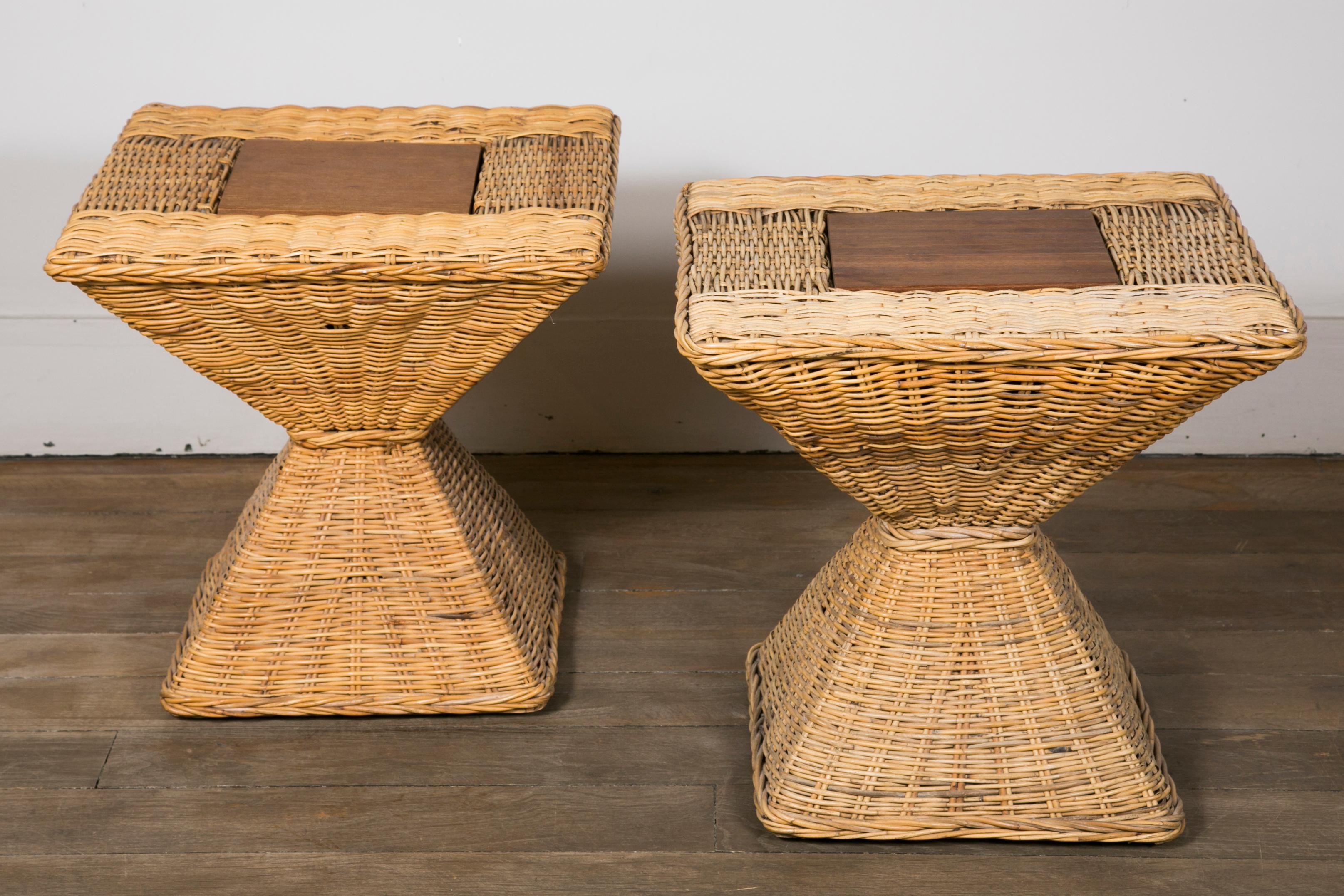 Woven Pair of Wicker Side Tables