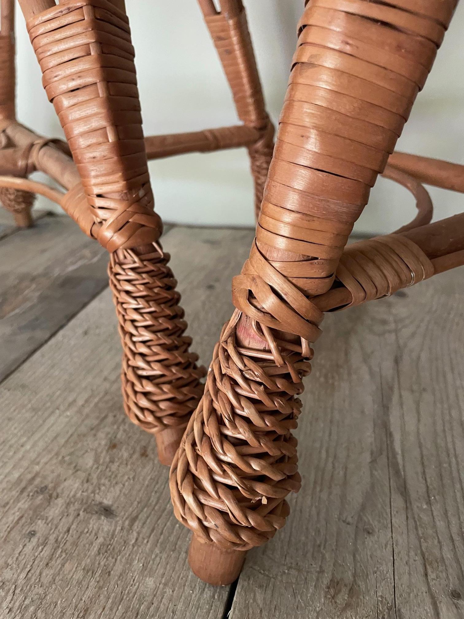 Mid-Century Modern Pair of wicker stools For Sale