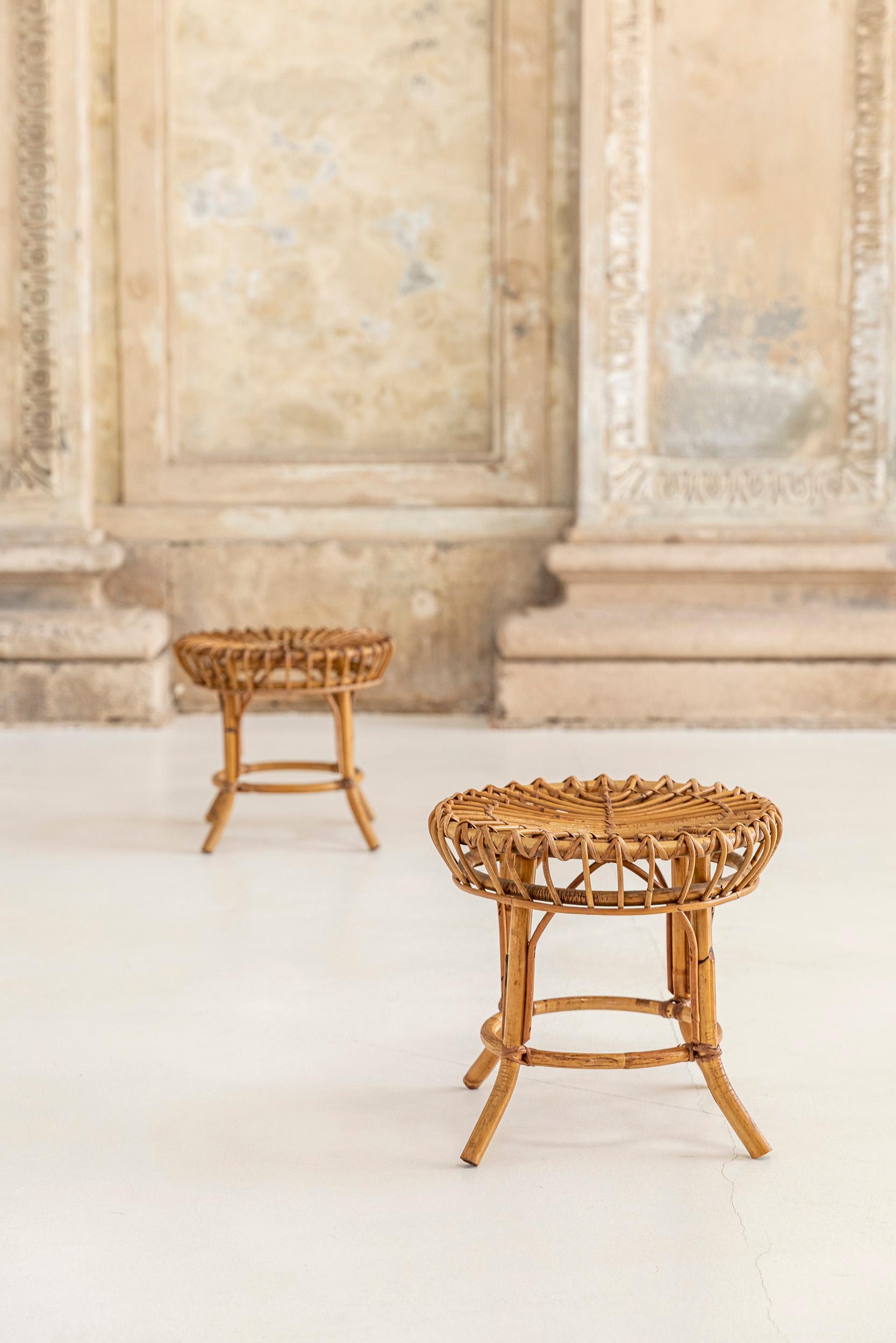 Italian Pair of Wicker Stools