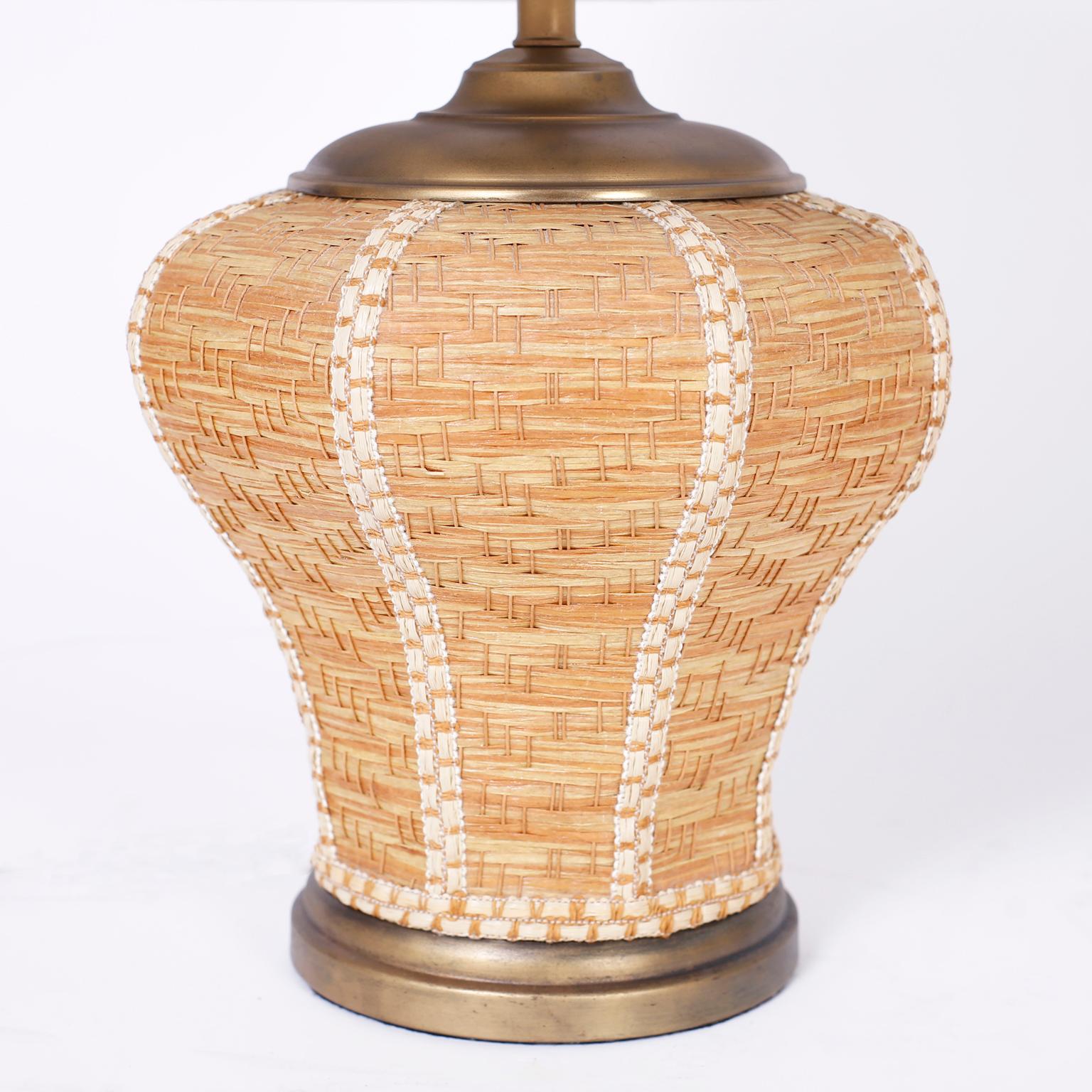 Mid-Century Modern Pair of Wicker Table Lamps