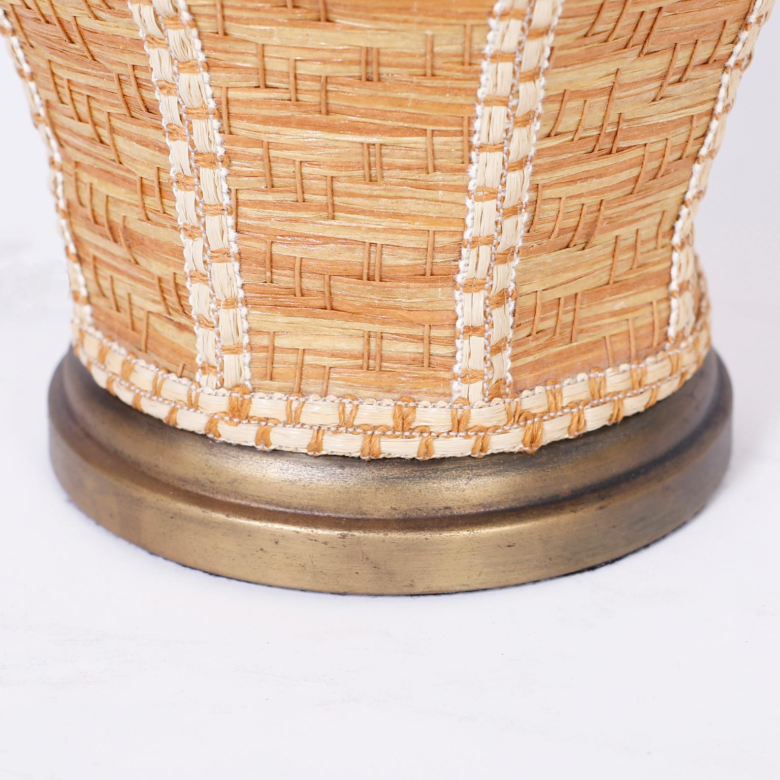 Pair of Wicker Table Lamps In Good Condition In Palm Beach, FL