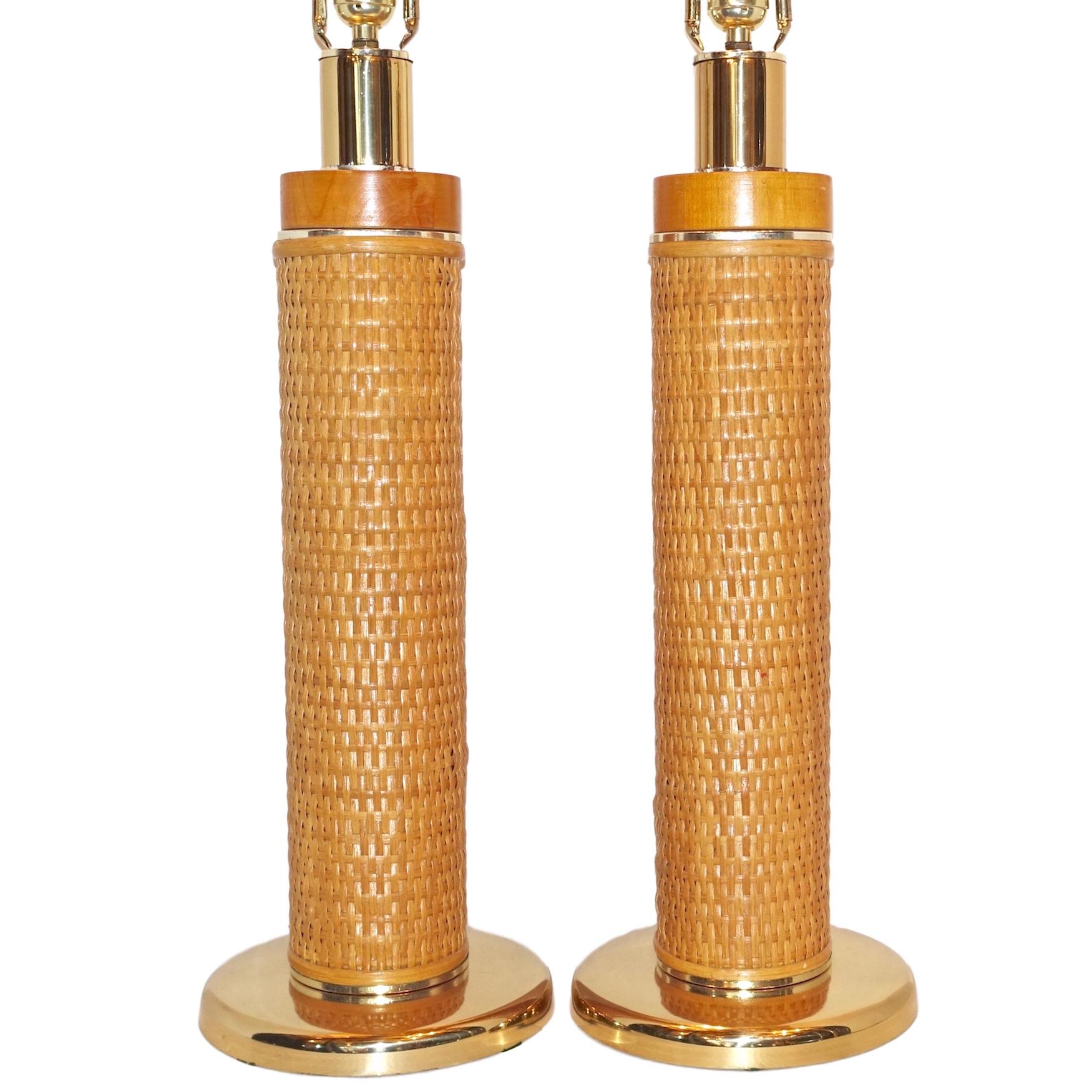 Pair of Wicker Table Lamps For Sale