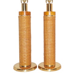 Retro Pair of Wicker Table Lamps