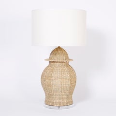 Pair of Wicker Table Lamps with a Chinese Ginger Jar Form