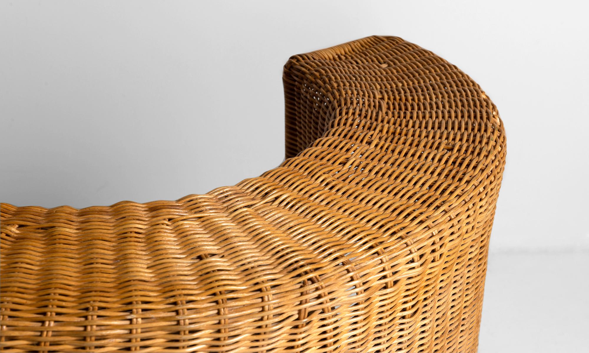 French Pair of Wicker Tub Chairs, France, circa 1950