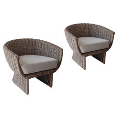 Vintage Pair of Wicker Tub Lounge Chairs