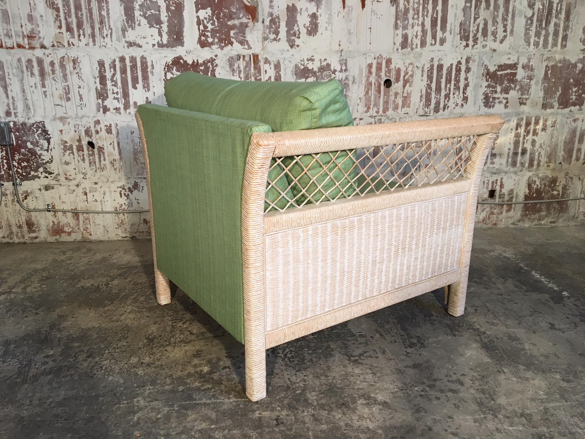 Hollywood Regency Pair of Wicker Tuxedo Chairs by Henry Link for Lexington