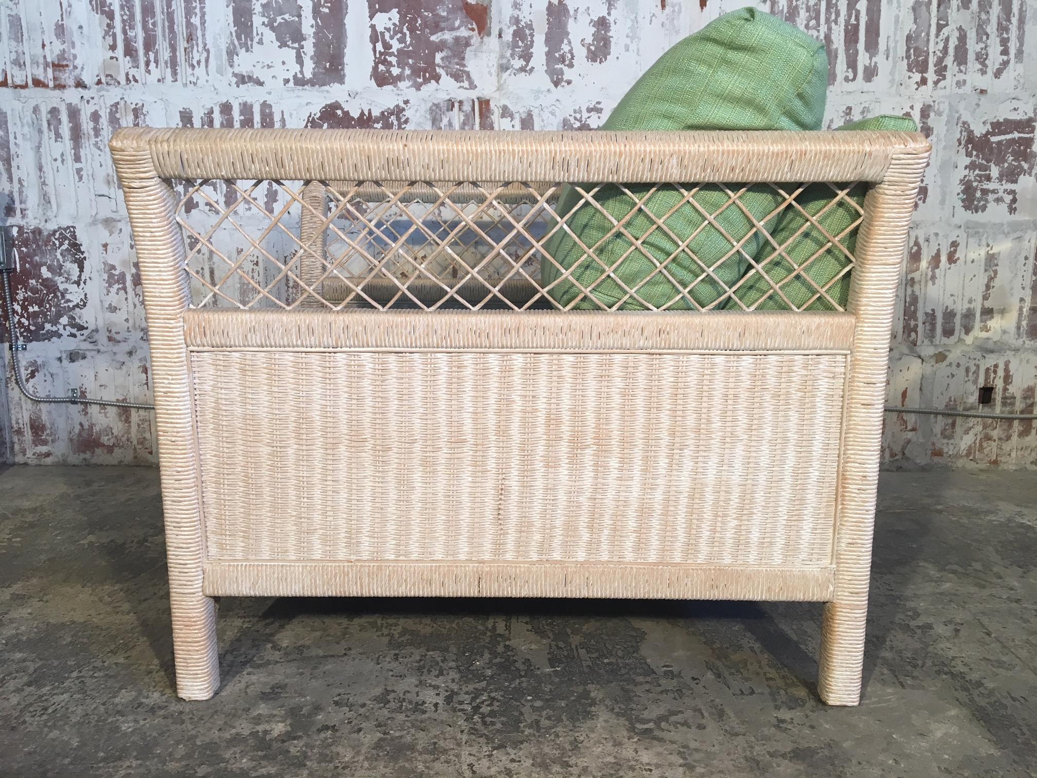 Late 20th Century Pair of Wicker Tuxedo Chairs by Henry Link for Lexington For Sale