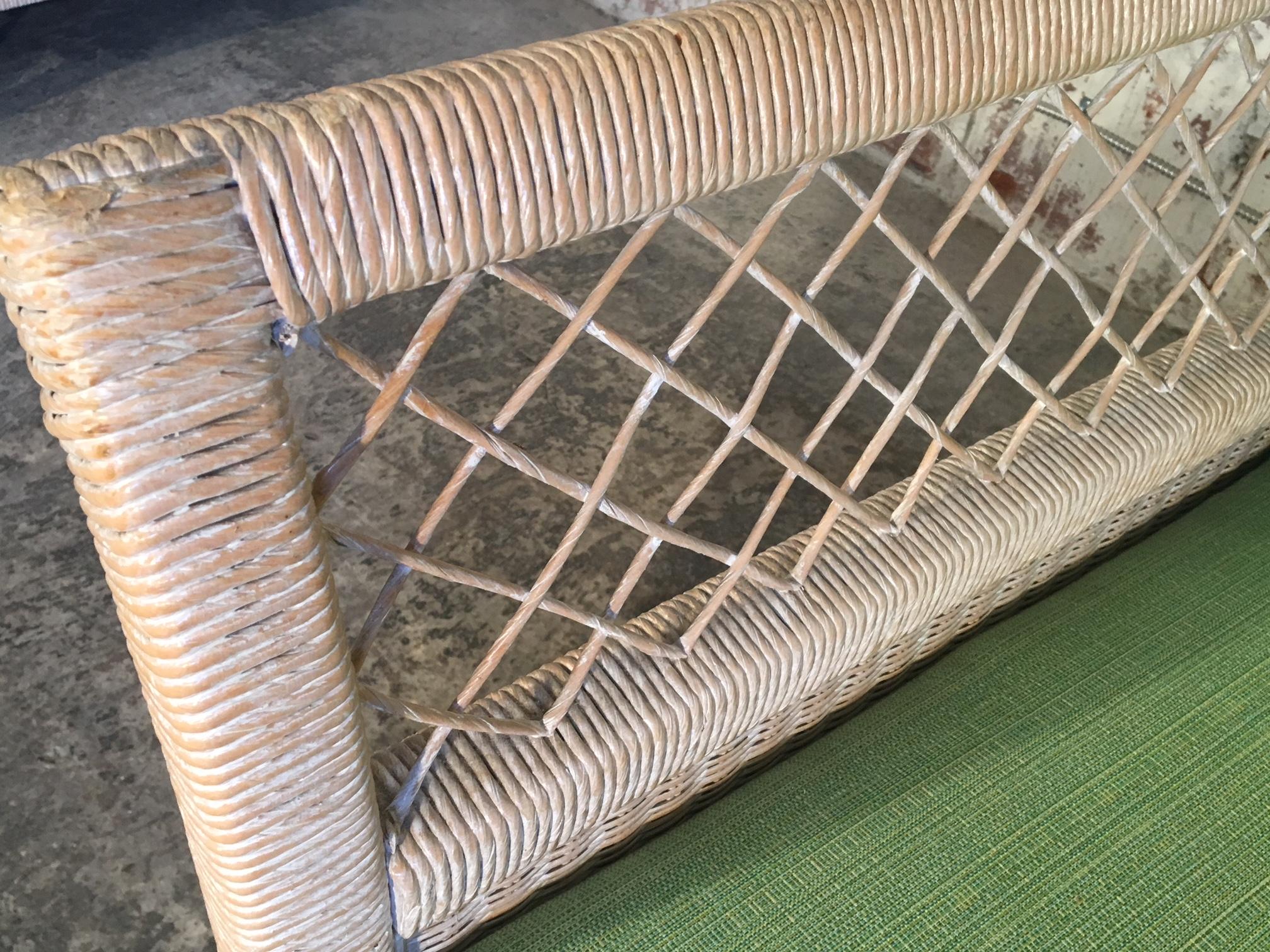 Upholstery Pair of Wicker Tuxedo Chairs by Henry Link for Lexington