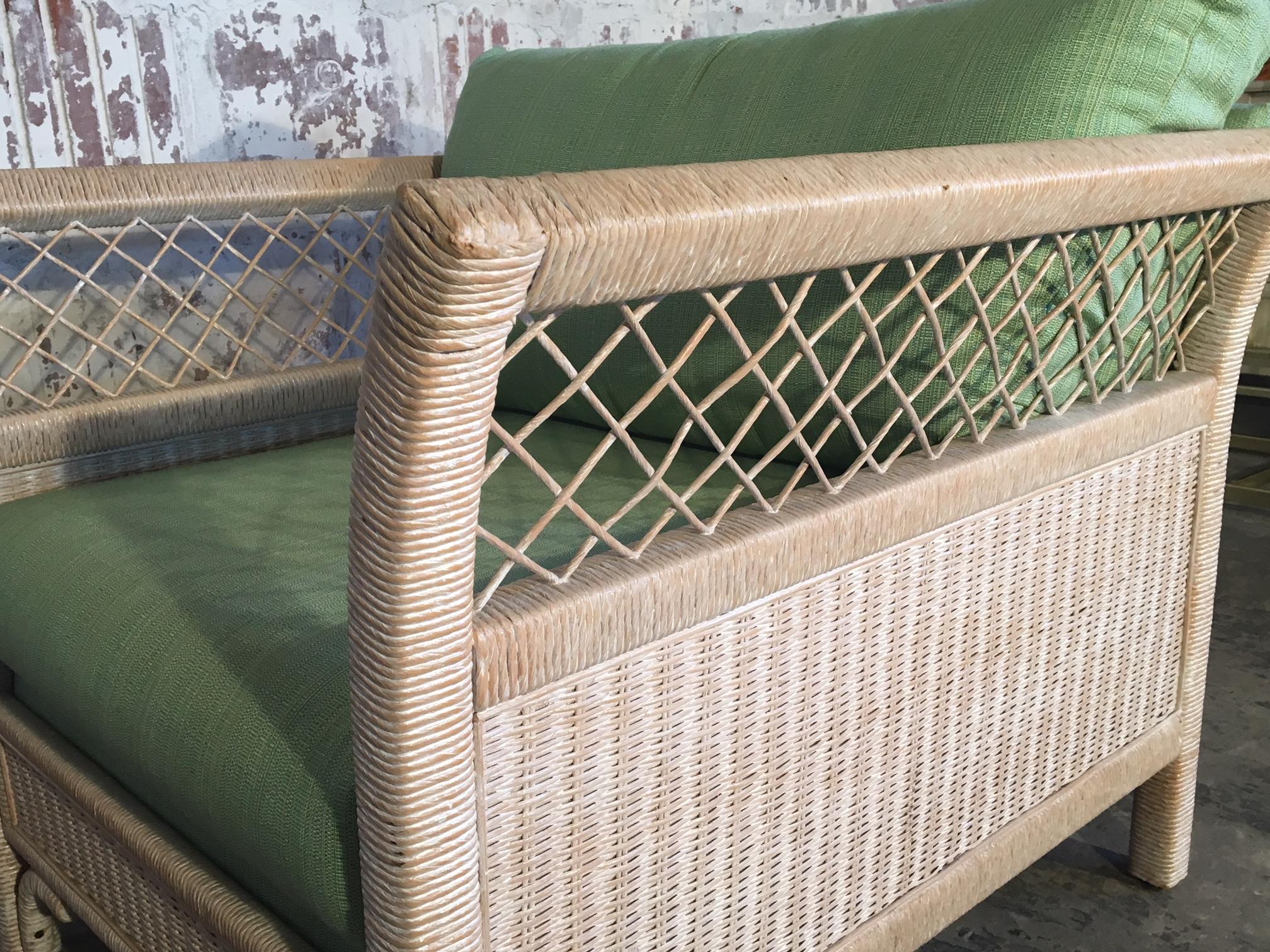Pair of Wicker Tuxedo Chairs by Henry Link for Lexington For Sale 1