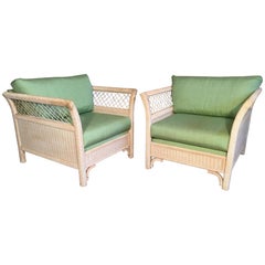Pair of Wicker Tuxedo Chairs by Henry Link for Lexington