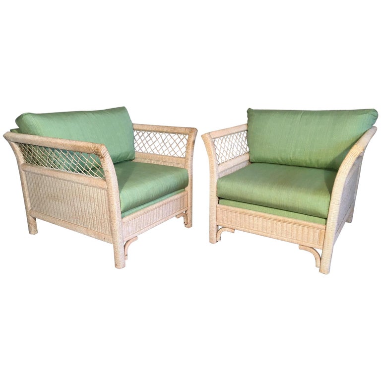 Pair Of Wicker Tuxedo Chairs By Henry Link For Lexington For Sale