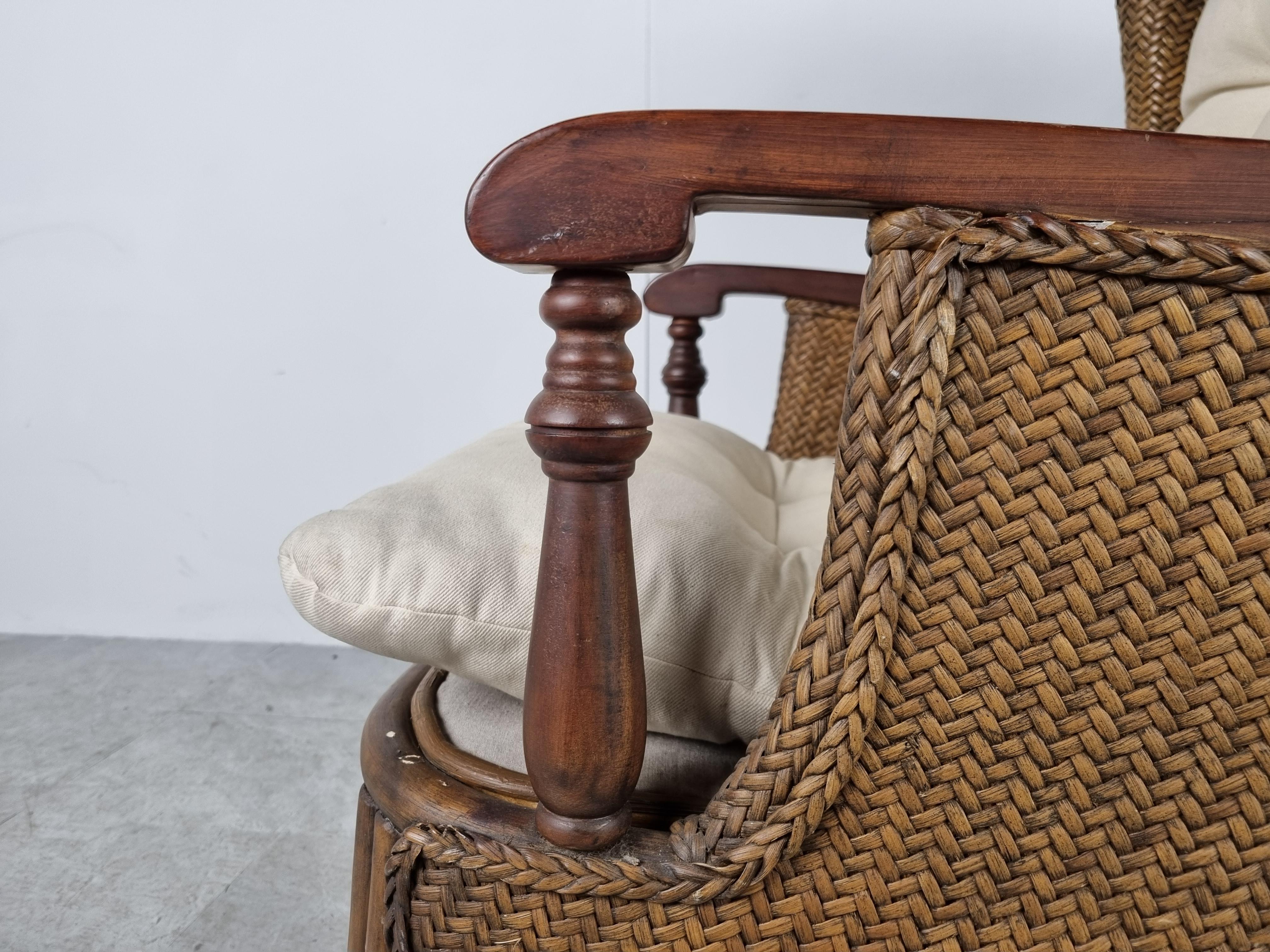 Pair of Wicker Wingback Armchairs, 1950s In Good Condition In HEVERLEE, BE