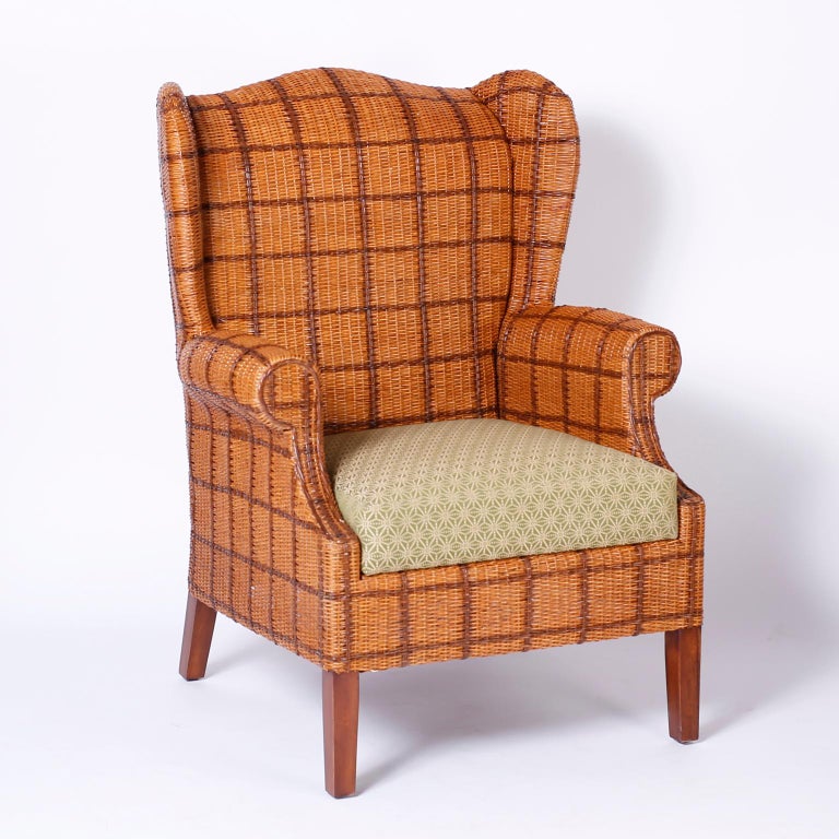 Pair of Wicker Wingback Chairs at 1stDibs