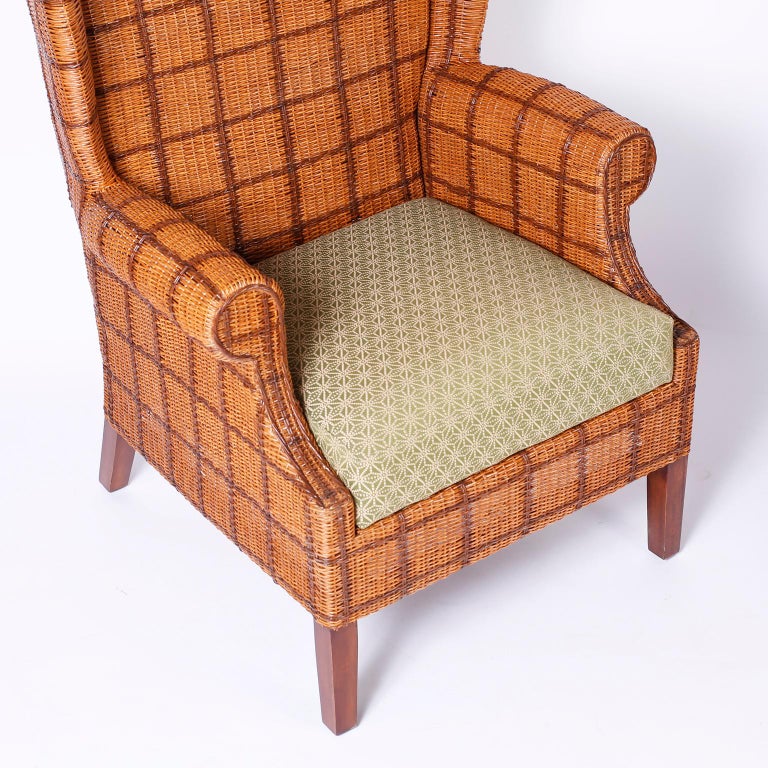 Pair of Wicker Wingback Chairs at 1stDibs