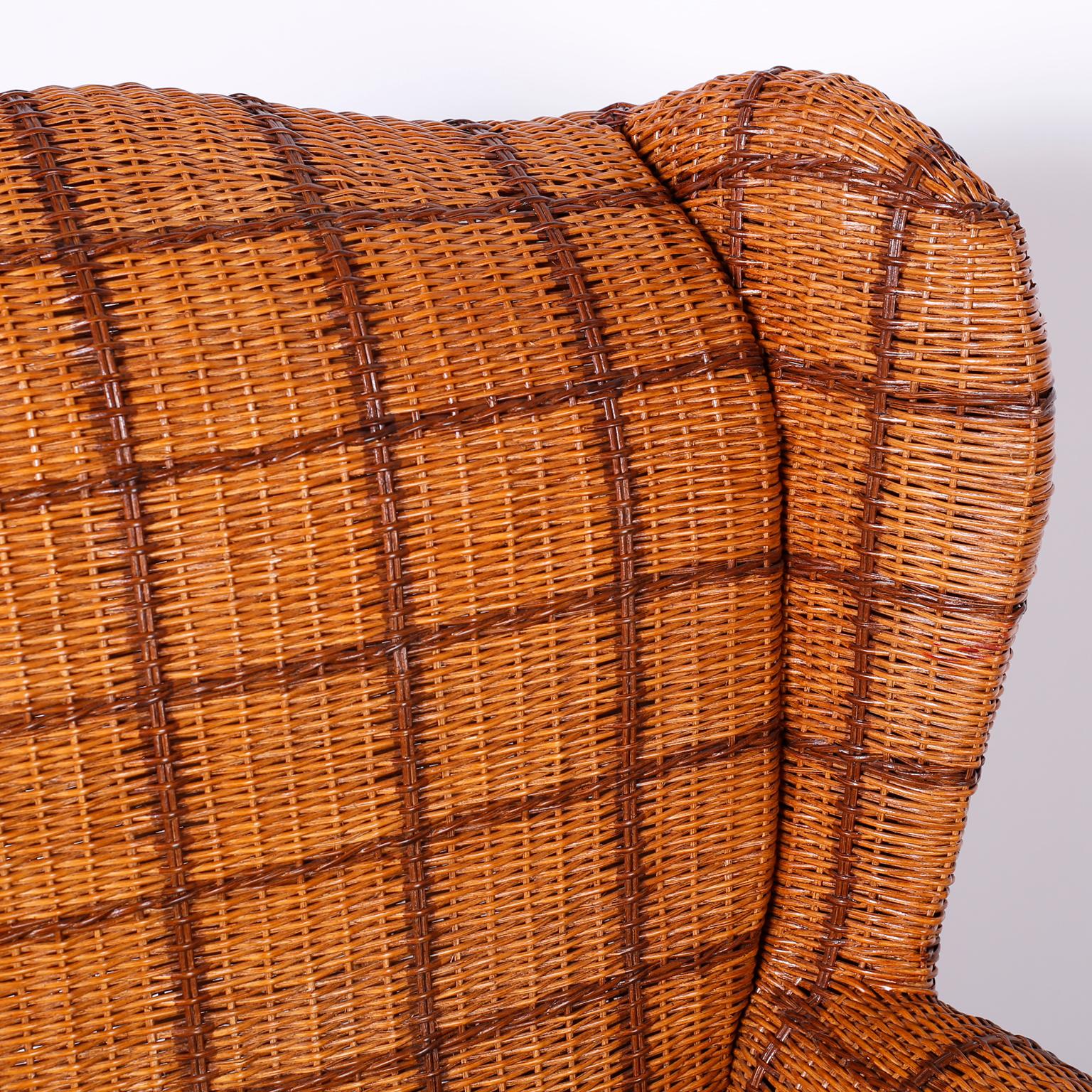 American Pair of Wicker Wingback Chairs