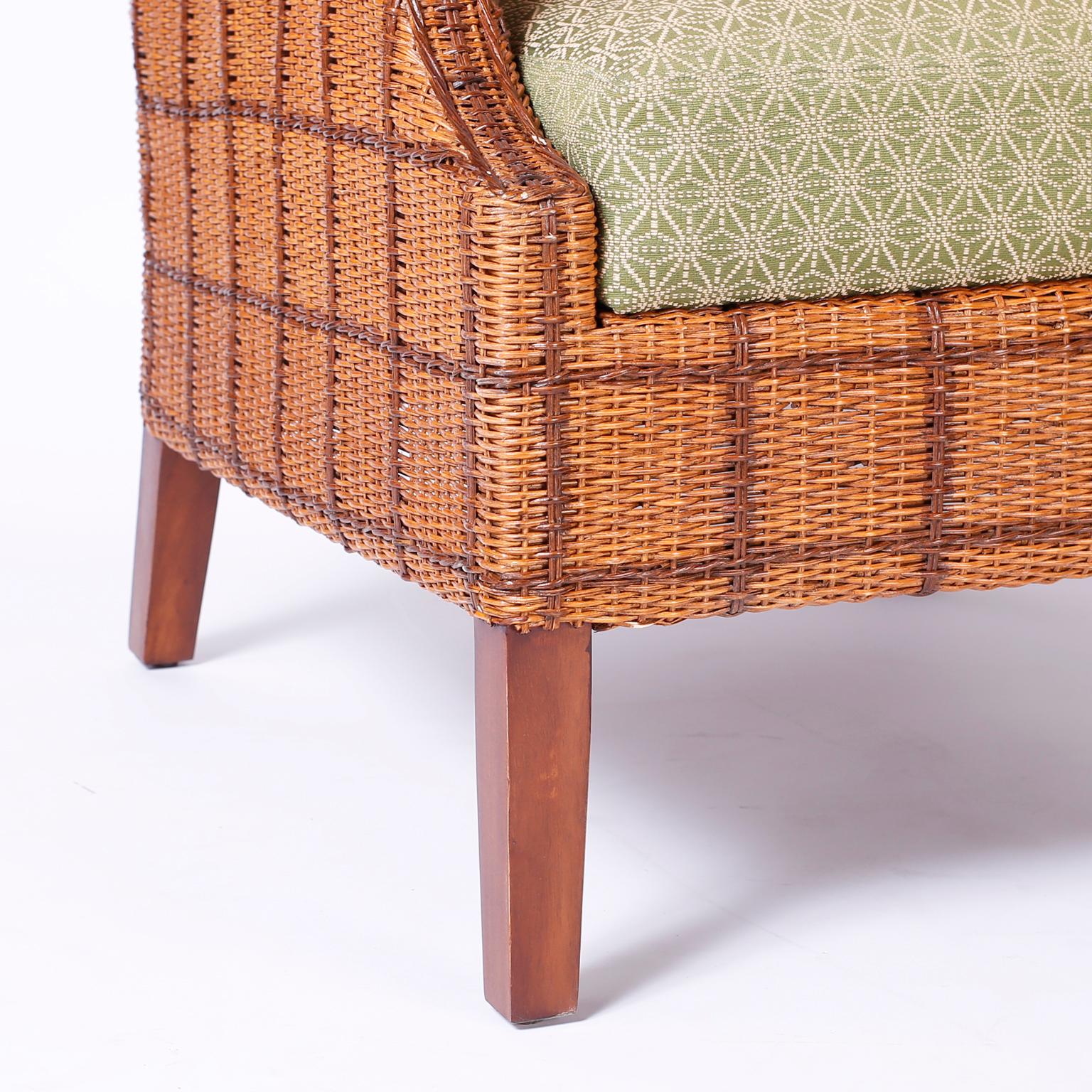 Pair of Wicker Wingback Chairs In Good Condition In Palm Beach, FL