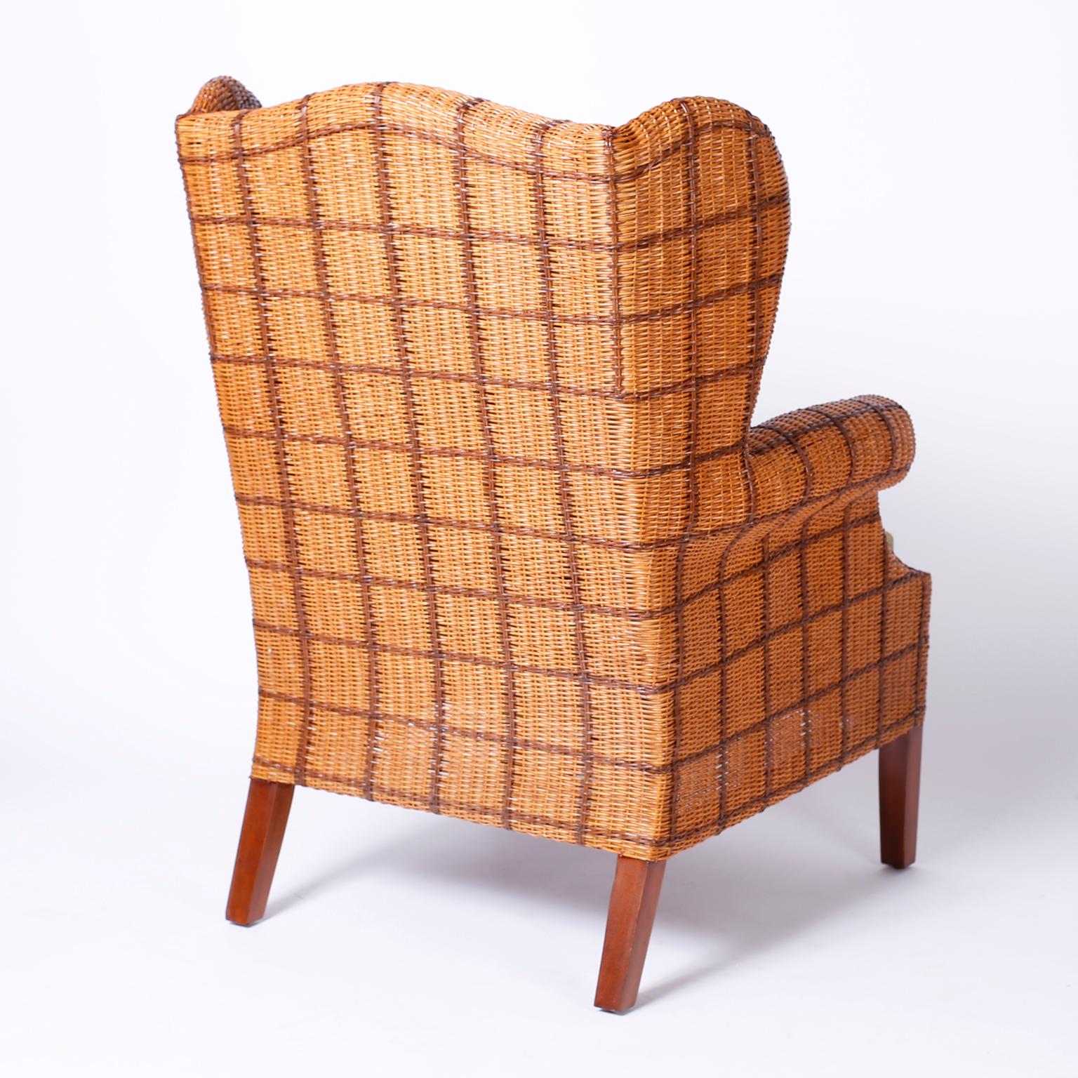 Pair of Wicker Wingback Chairs 1